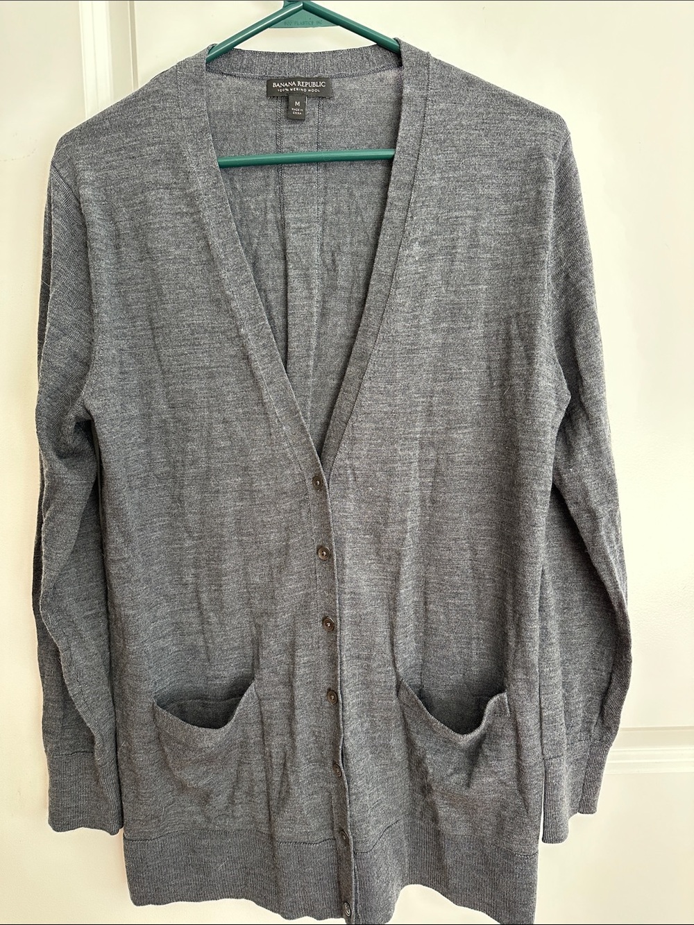 Banana Republic 100% merino wool Dark Gray Long Button Cardigan